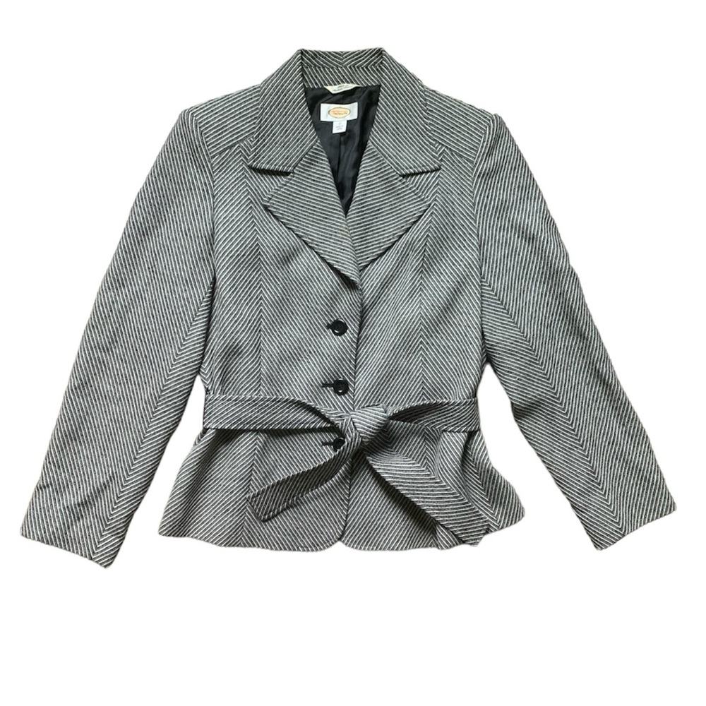 Talbots 100% Wool Black & White Striped Three Button Blazer 10